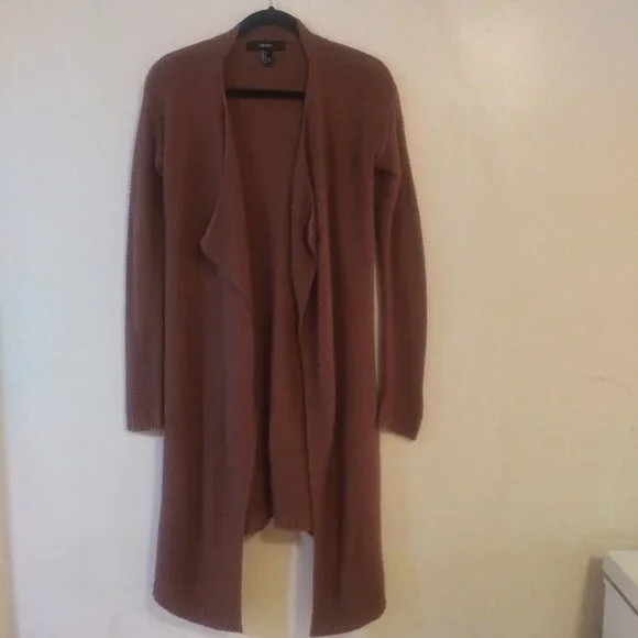 Forever 21 Women's Mocha Long Sleeve Open Front Cardigan Sweater Size: Small - Picture 1 of 12